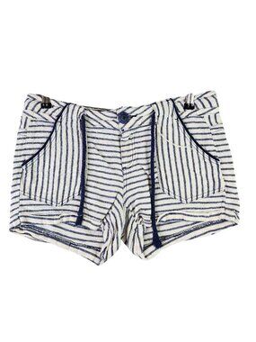 Juniors Jolt Blue & White Striped Linen Shorts Tie Front 4" Inseam Size 7